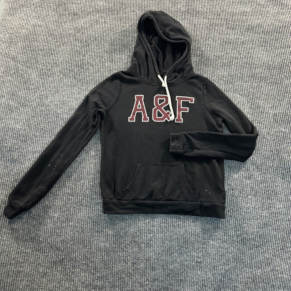 Abercrombie & Fitch Womens Logo Pullover Hoodie XS Black Applique Flawed